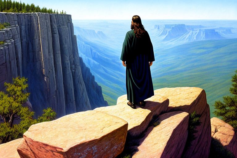 Jesus Christ standing on a rock, mountain top