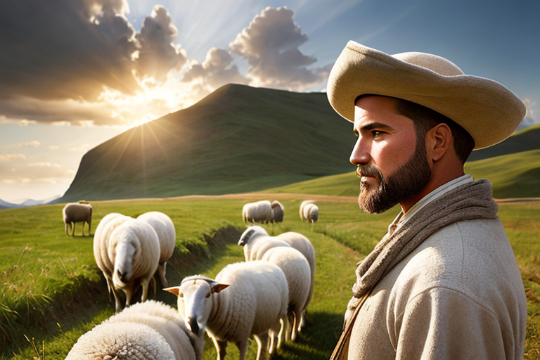shepherd leading his sheep